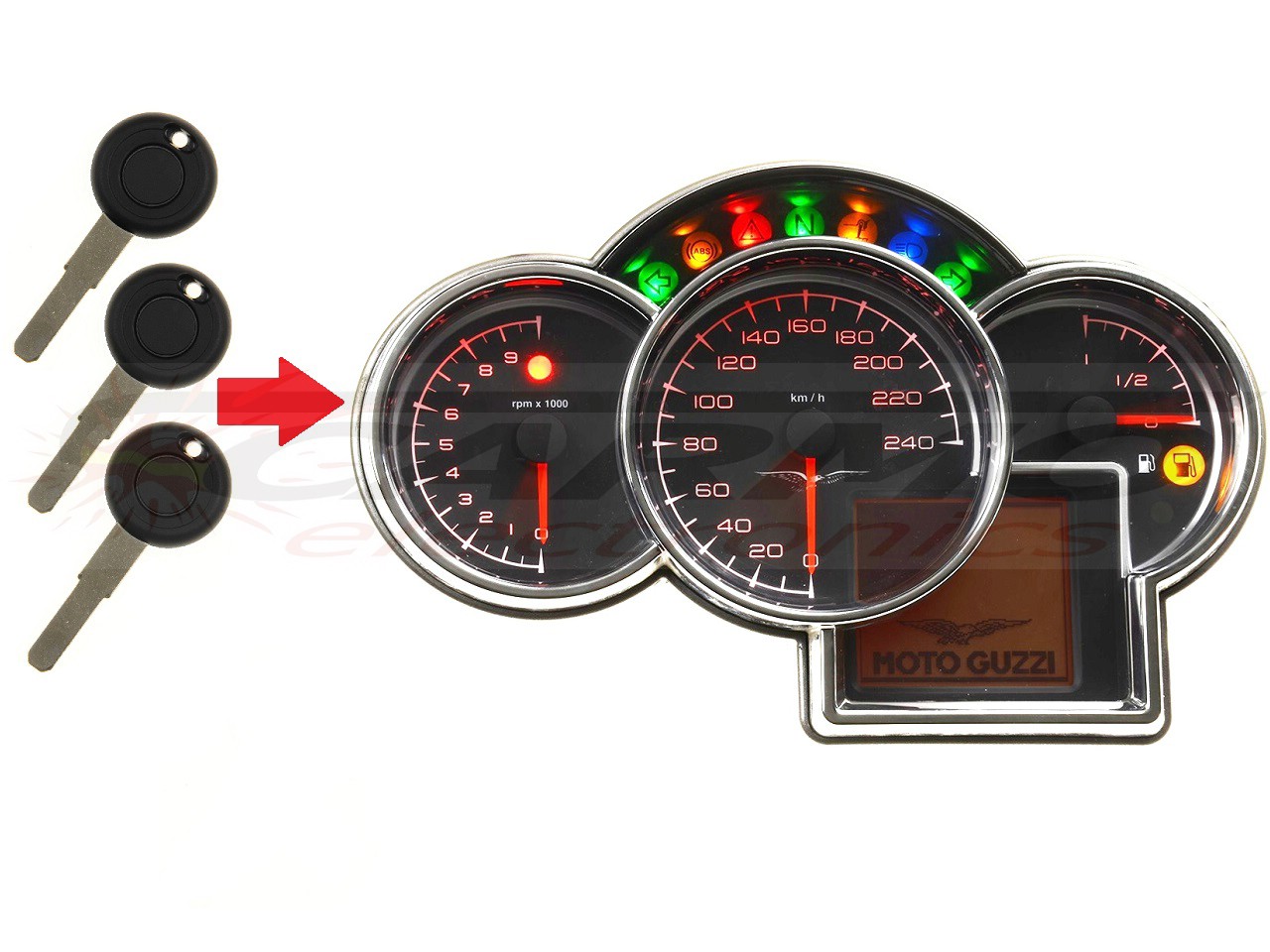 Moto Guzzi 3x transponder key → dashboard - Click Image to Close