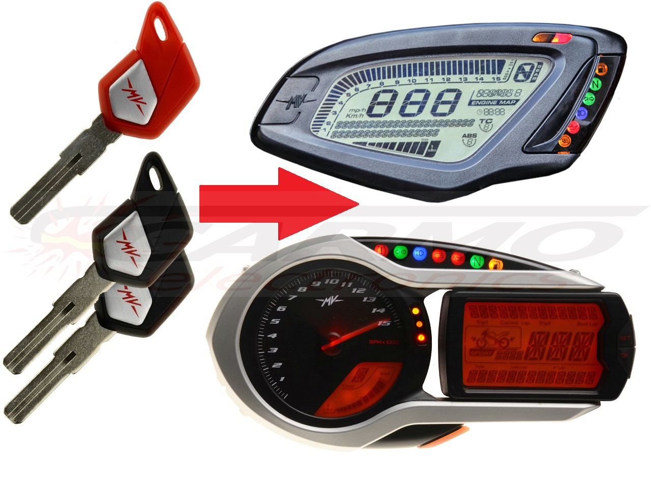 MV Agusta programming 3x transponder chip key → unit - Click Image to Close